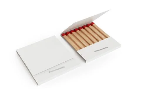 White Book Matchbox Mockup with Matches. 3d Rendering Stock Illustration