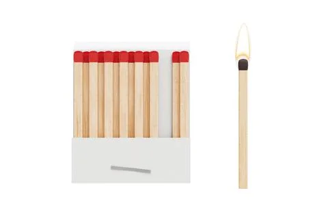 White Book Matchbox Mockup with One Burning Match. 3d Rendering Stock Illustration
