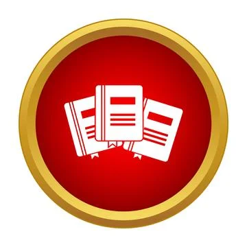 White books icon on red circle with gold frame 库存插图