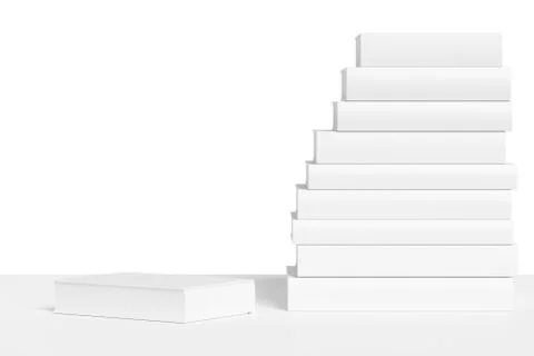 White bookshelf with stack of white books Stock Illustration