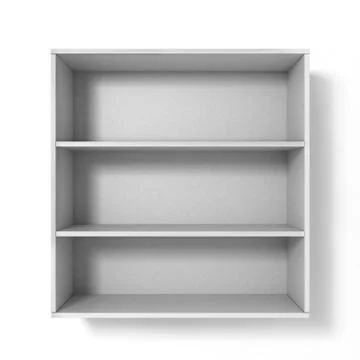 White bookshelf with three sections isolated on white background Illustrazione stock