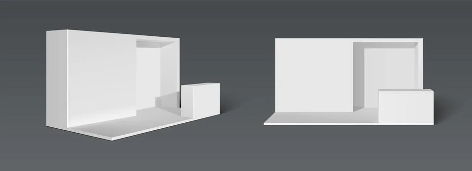 White booth stand with platform for goods display. Stock Illustration