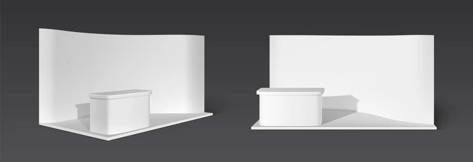 White booth stand with platform for goods display. Stock Illustration