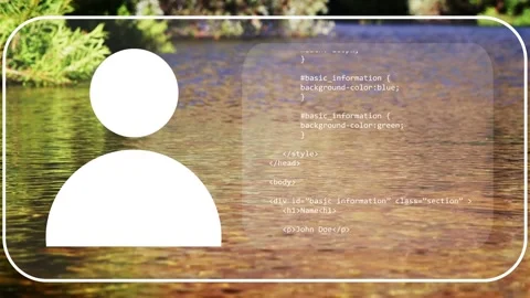 White border appearing over pond, avatar fading, panel revealing HTML or CSS Stock Footage 333155225