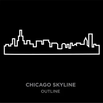 White border chicago skyline outline on black background, vector illustration Stock Illustration