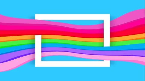 White border frame on blue and colorful graphic background, paper white frame 스톡 일러스트