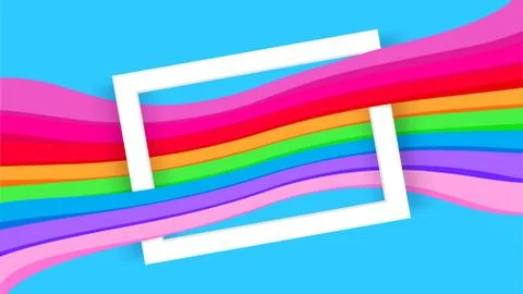 White border frame on blue and colorful graphic background, paper white frame 스톡 일러스트