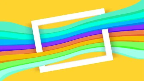 White border frame on yellow and colorful graphic background, paper white fra Stock-Illustration