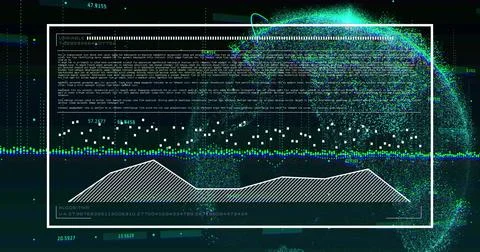 White-bordered panel displaying algorithmic text and waveform in dashboard, with 스톡 일러스트