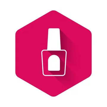 White Bottle of nail polish icon isolated with long shadow background. Pink.. Stock Illustration