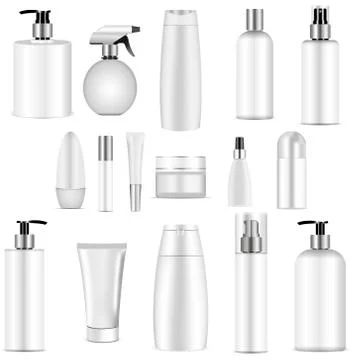 White bottle set. Realistic 3d mockup cosmetic Stock Illustration