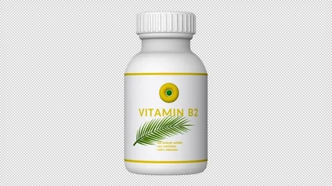 White bottle of Vitamin B2 capsules, Pills, Alpha Channel, Looped, 3D Render Stock Footage 271397832
