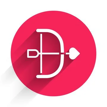 White Bow and arrow icon isolated with long shadow background. Cupid symbol Stock Illustration
