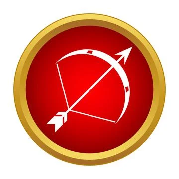 White bow and arrow in red circle button Stock Illustration