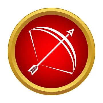 White bow and arrow in red circle with gold frame Stock Illustration