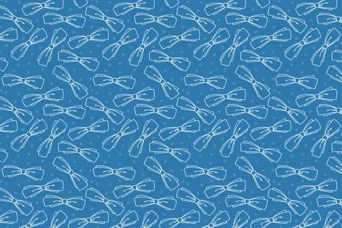 White bow shape pattern on a blue background. Stock Illustration