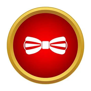 White bow tie icon on red button with gold border Stock Illustration