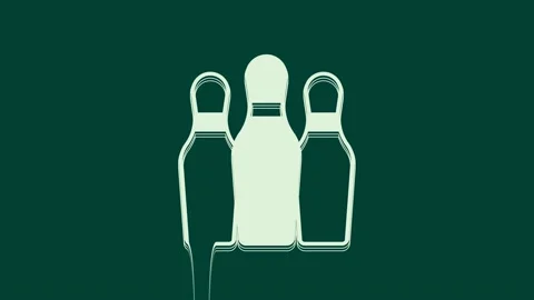 White Bowling pin icon isolated on green background. Juggling clubs, circus Stock Footage 236026327