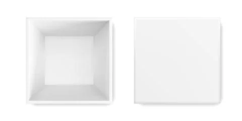 White box 3D top view gift package. Vector white cardboard paper box, empty p Stock-Illustration
