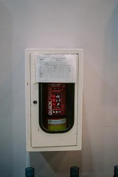 White box attached to the wall to store gas cylinders Stock-Fotos