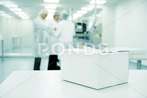 White box at automated production line at modern factory - ready for your log Stock Photos