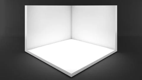 White box on black background ,Empty space in a white room. ,3d rendering Stock Photos