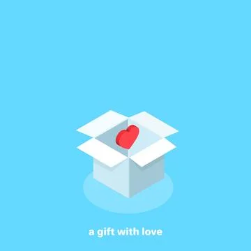 White box on a blue background with a red heart inside, isometric image Stockillustratie