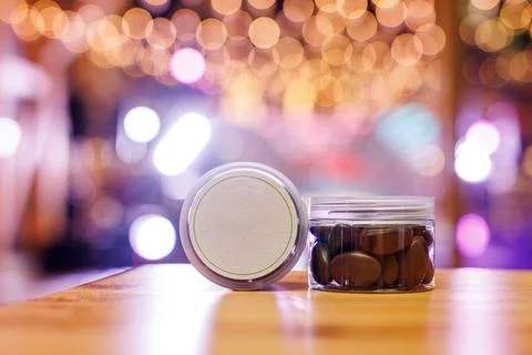 White box with blurred light background. Stock Photos
