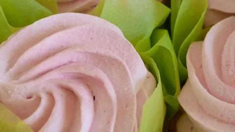 A white box filled with colored meringue cookies, Gift box of Zefir, Zephyr.. 스톡 동영상 295215307