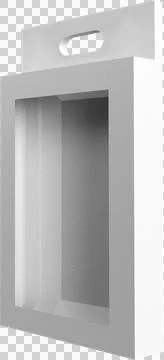 White box is floating in 3D render, showing open front and handle slot on Stock Photos