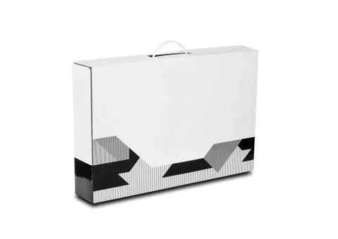 White box with a handle. Packing box for laptop. Isolated on white background Foto stock