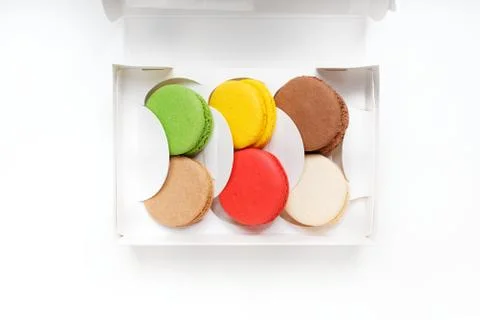 White box macaroon. White Cookie Boxes for 6 livers. Stock Photos