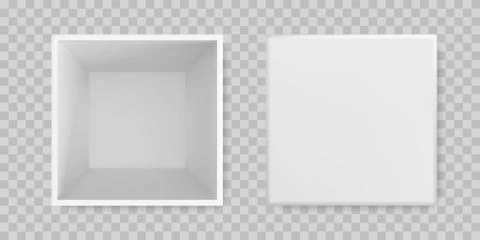 White box open mock up 3D model top view. Vector isolated blank cardboard pap Stock Illustration