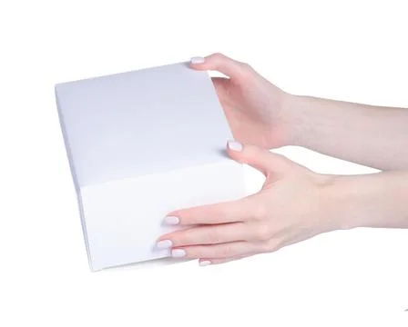 White box pack in hand Stock Photos