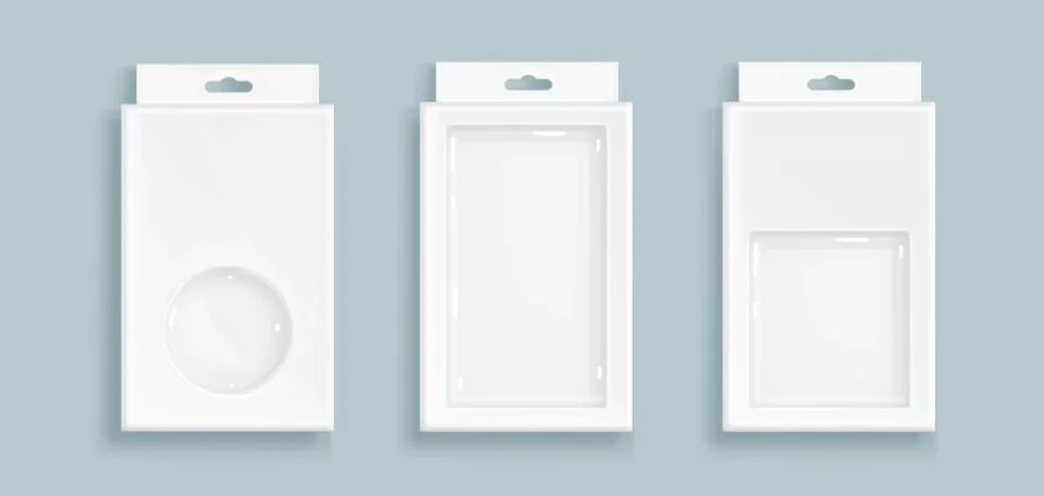 White box packages with plastic window displays Stock Illustration