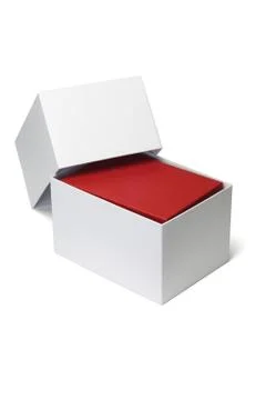 White box with red giftbox inside Stock Photos