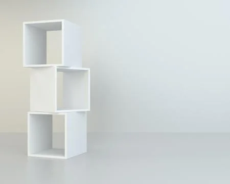 White box shelves. 3d rendering on background room Illustrazione stock