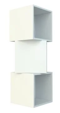 White box shelves. 3d rendering on isolated white background Illustrazione stock