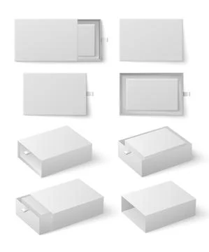White Box slider, with box inside, mockup set on white background vector illu Illustrazione stock