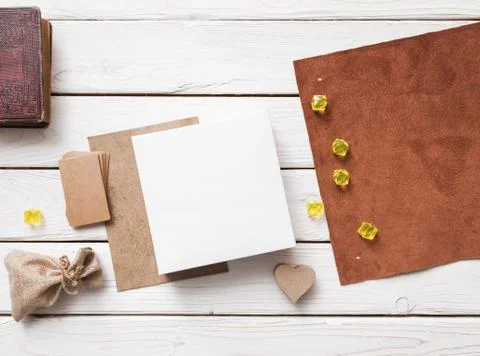 White box on a table. Top view. Fotos de archivo
