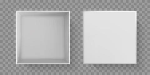 White box top view, 3D open package with cover top. Vector white cardboard pa Illustrazione stock