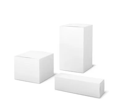 White boxes. Blank package medical and cosmetics box 3d products paper packaging Stock Illustration