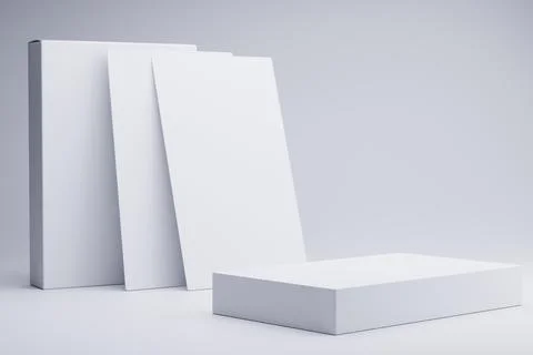 White boxes, cards, studio backdrop, product mockup Stock Illustration