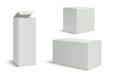 White boxes mockup. Blank 3d pack box for medicine cosmetic products. Long tall Stock Illustration