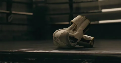 White boxing gloves on the boxing ring. Stock Footage 275276315