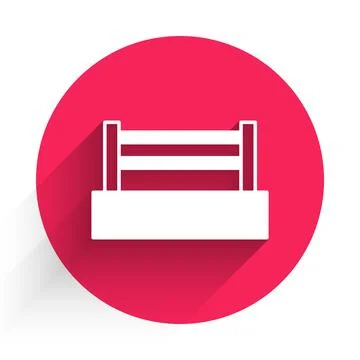 White Boxing ring icon isolated with long shadow background. Red circle button Stock Illustration