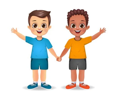 White boy and dark boy holding hands together Stock Illustration