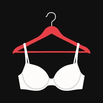 White Bra Hanging on Red Clothes Hanger on Black Background Stock Illustration