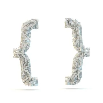 White bracket mark isolated on white. Illustrazione stock