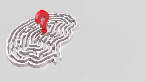 The White Brain maze and  question mark  for sci or creative concept 3d ren.. Stock Illustration